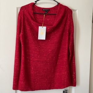 Loose Neck Red Sequin Knit Sweater